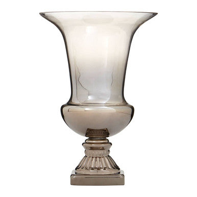 Decorative glass vase with a white and beige pattern on a white background