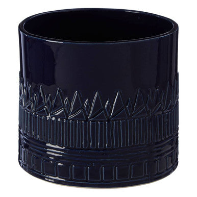 Navy blue textured planter on a white background