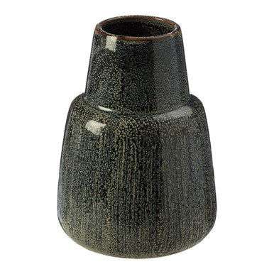 Black textured ceramic vase on a white background