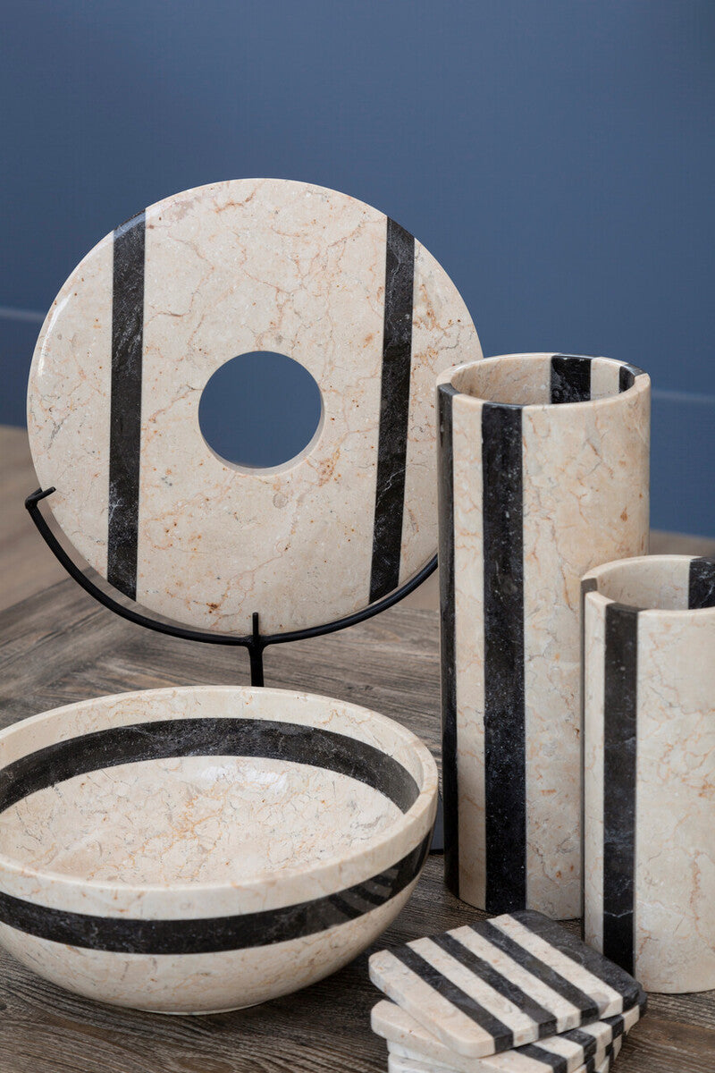 Sura Cream and Black Marble Sculpture