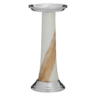 Decorative candle holder with marble-like design on a white background