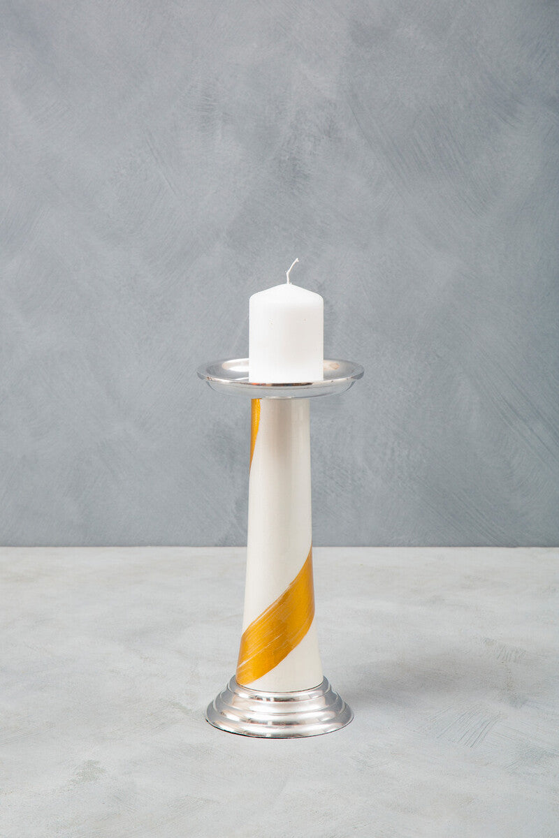 Alma White And Gold Candle Holder