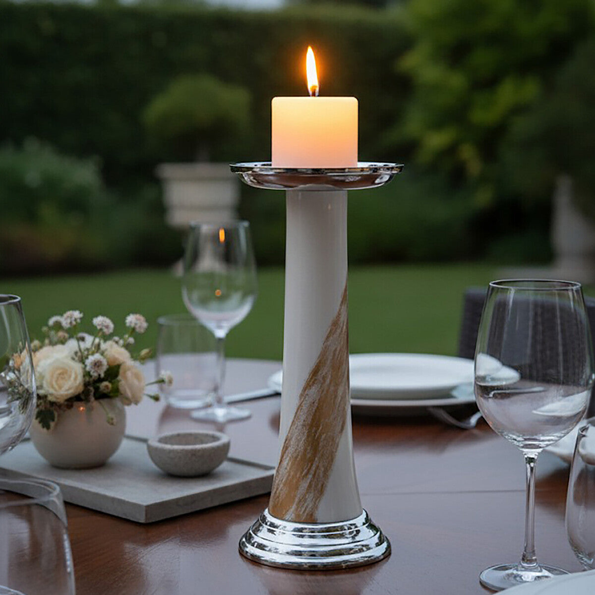 Alma White And Gold Candle Holder