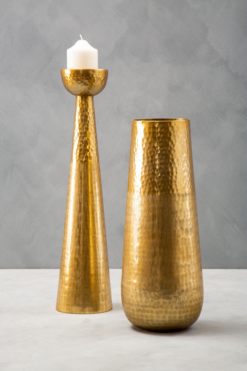 Solis Gold Finish Pillar Candle Holder