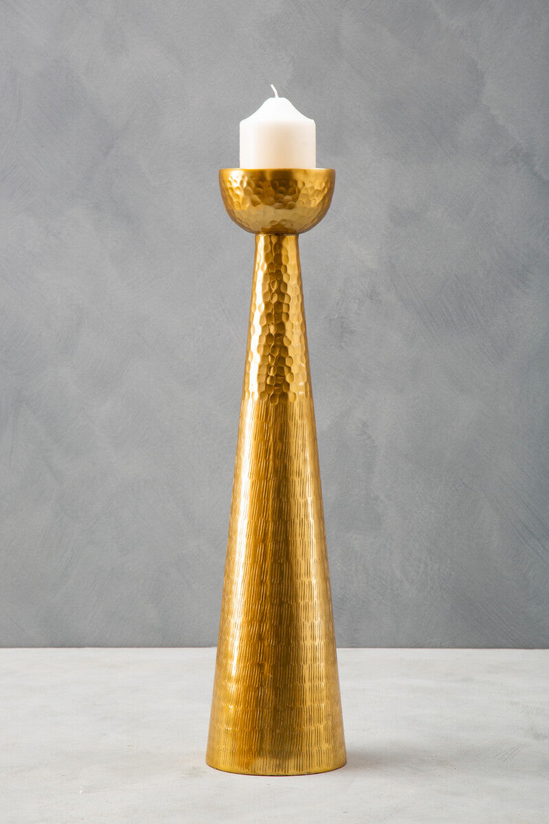 Solis Gold Finish Pillar Candle Holder