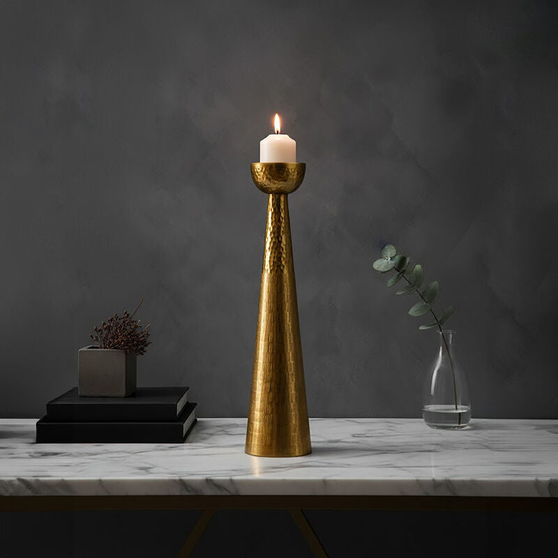Solis Gold Finish Pillar Candle Holder