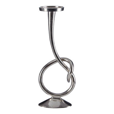 Metallic candle holder with a unique design on a white background