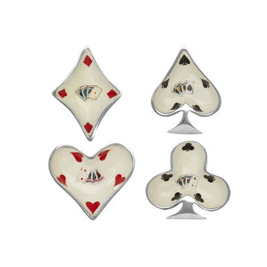 Four ceramic playing card suits on a white background