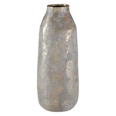 Decorative vase with textured surface on a white background