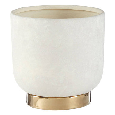 Callie White Small Planter with Gold Finish Base