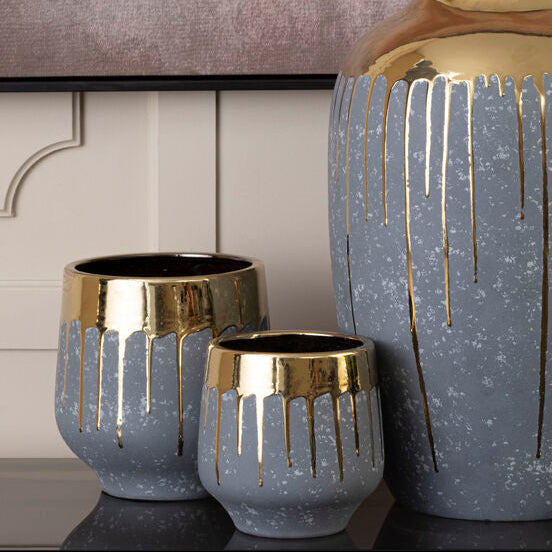 Cyrus Large Grey and Gold Finish Planter - Image 2