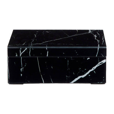 Black marble-patterned box on a white background