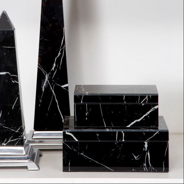 Renata Small Black Marble Design Glass Trinket Box - Image 2