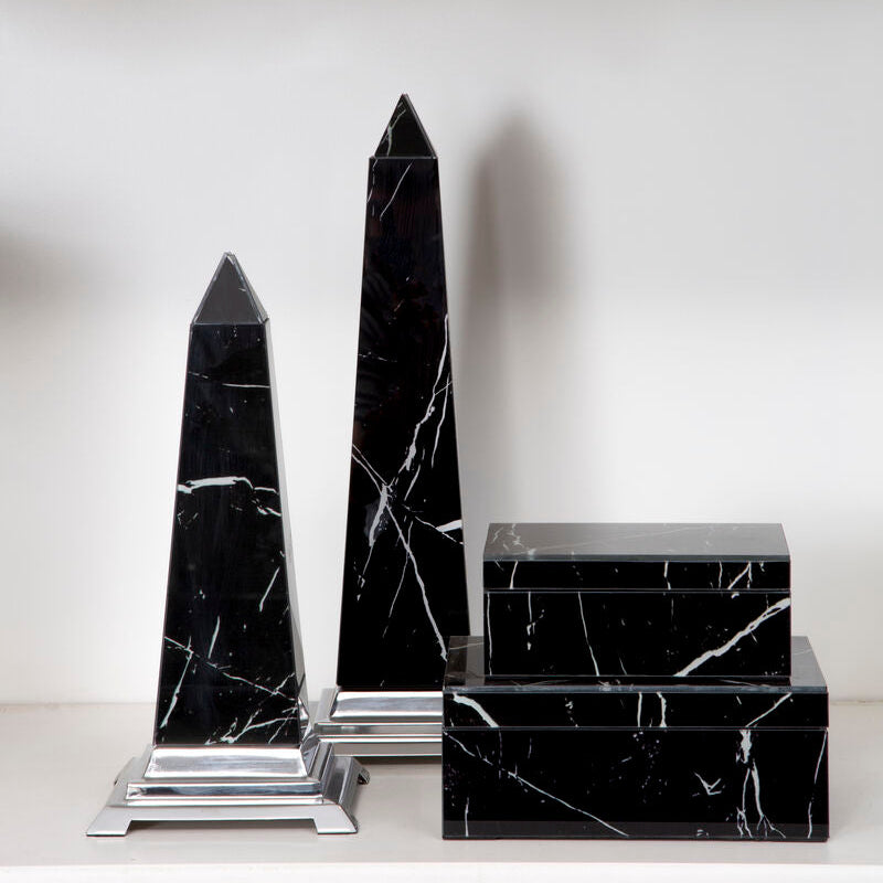 Renata Small Black Marble Design Glass Trinket Box