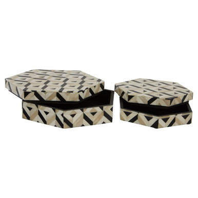Harlo Ivory and Black Set of 2 Trinket Boxes
