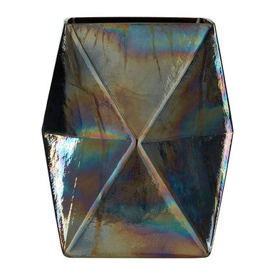Iridescent geometric vase on a white background
