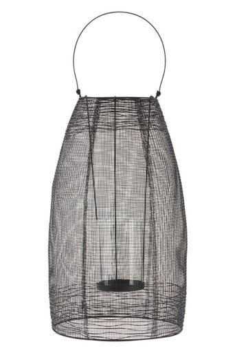 Black wire mesh lantern on a white background