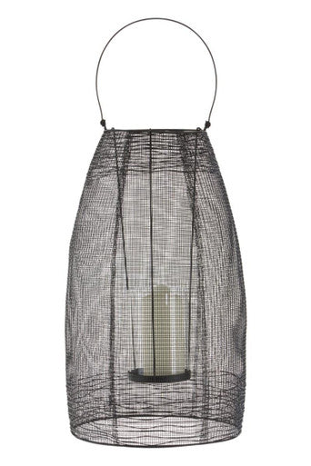 Trento Black Woven Wire Large Lantern with Glass Insert