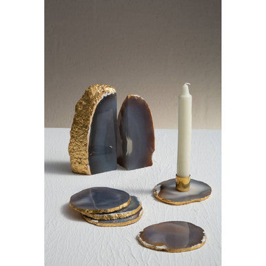 Bowerbird Agata Set of 4 Agate Grey and Gold Coasters - Image 5