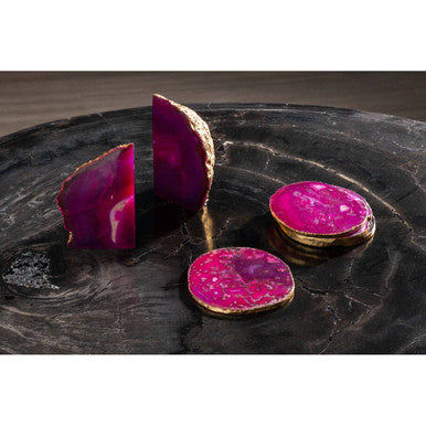 Bowerbird Set of 4 Agate Pink And Gold Coasters