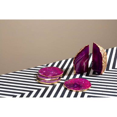 Bowerbird Agata Set of 4 Agate Pink and Gold Coasters