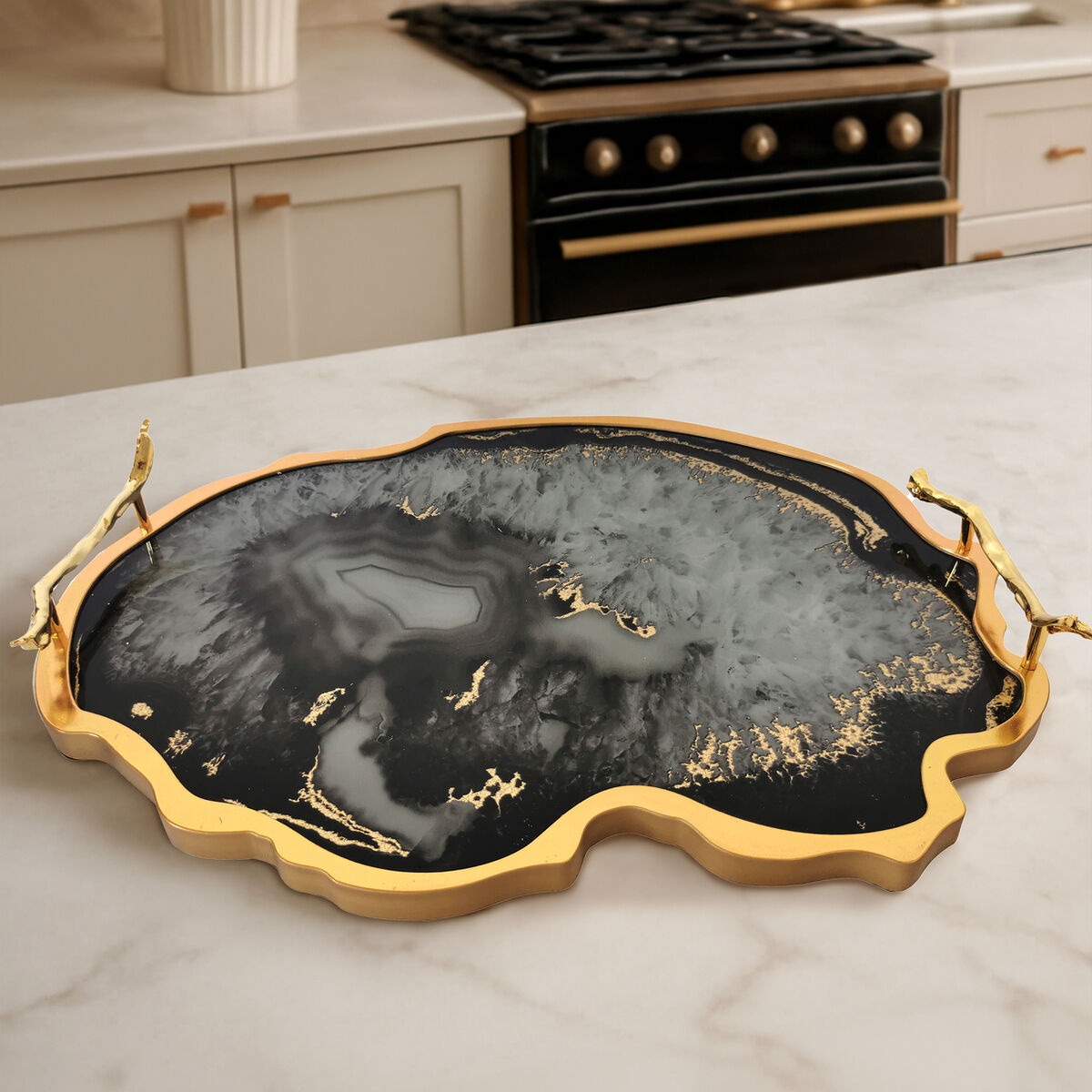 Celina Black And Gold Agate Tray - Image 2