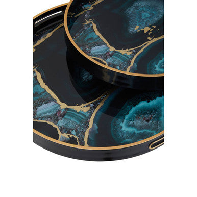 Celina Set Of Two Round Trays with Agate Effect