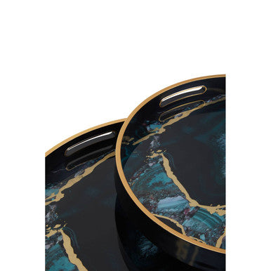 Celina Set Of Two Round Trays with Agate Effect