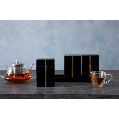 Odell Black and Gold Set of 3 Jars with Tray