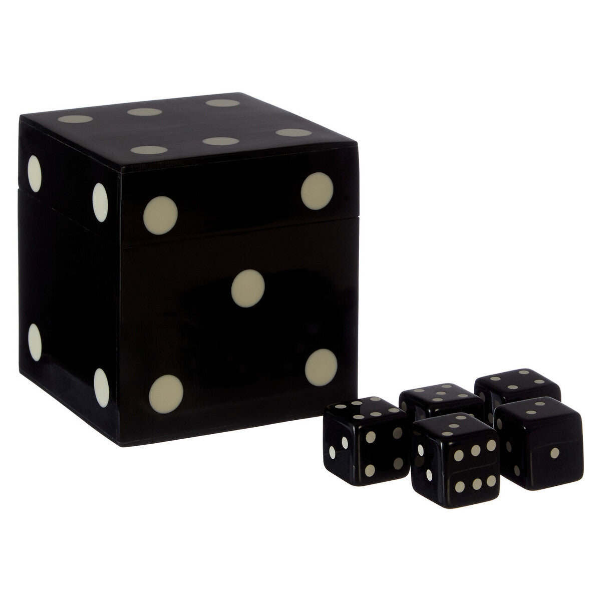 Churchill Games Black And White Dice Box With 5 Dice
