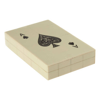 Beige playing card box with black spade symbol on a white background