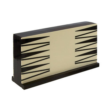 Rectangular black and gold decorative item on a white background