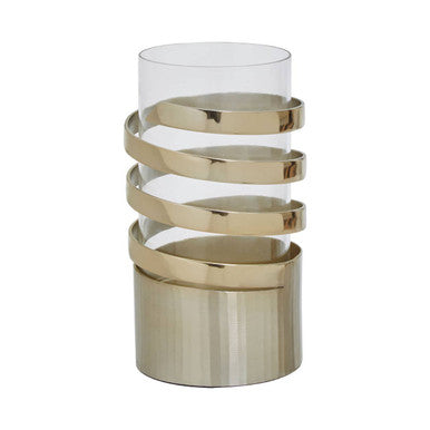 Amreli Small Vertical Textured Gold Metal Hurricane Candle Holder - Image 3