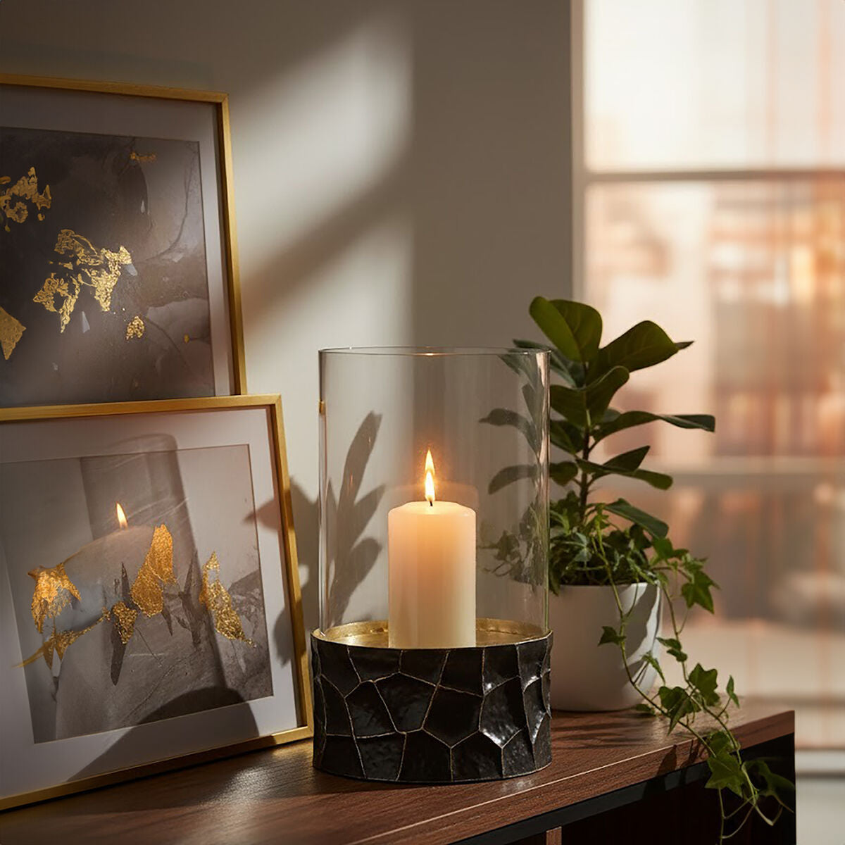 Akola Black and Gold Large Hurricane Candle Holder - Image 2