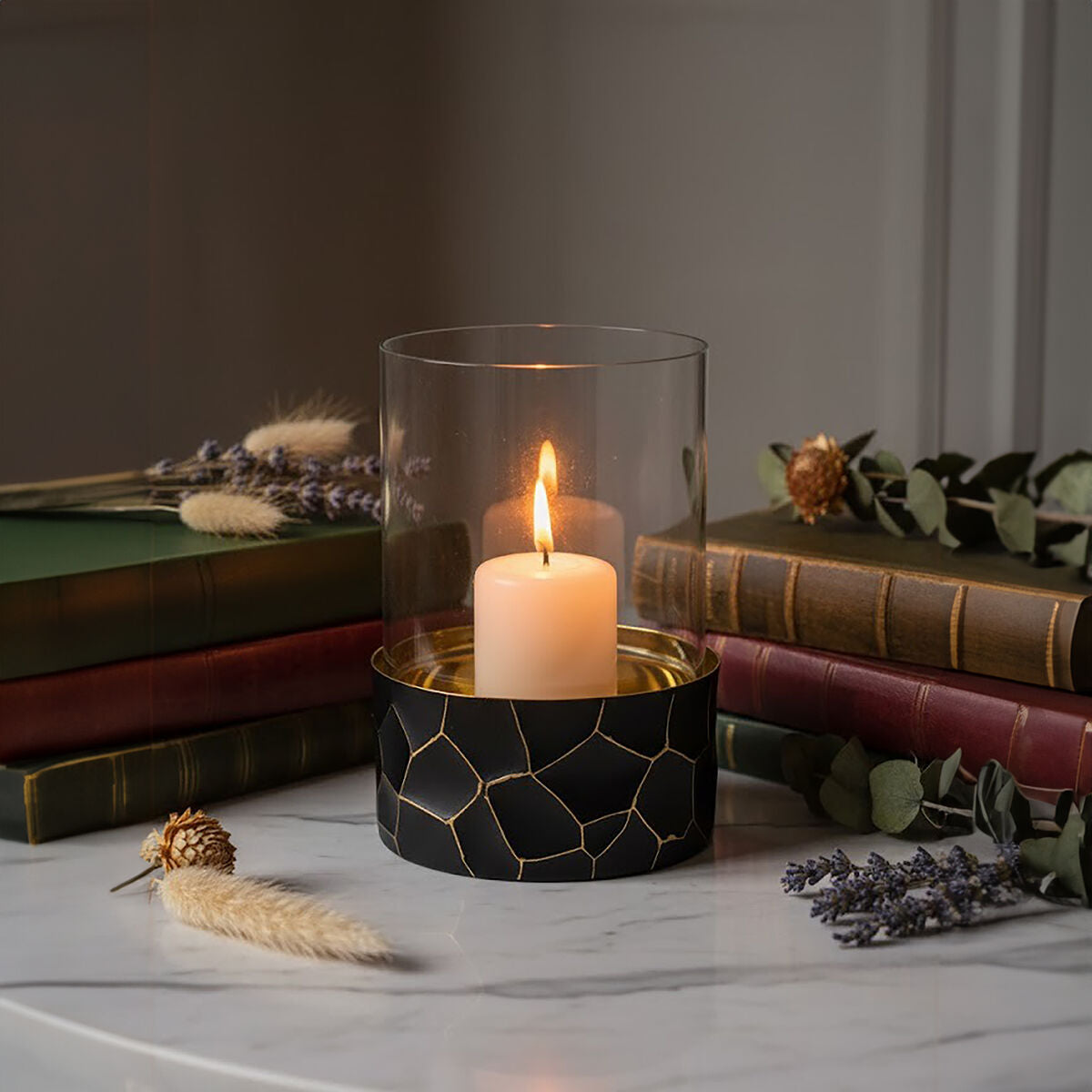 Akola Black and Gold Small Hurricane Candle Holder - Image 2