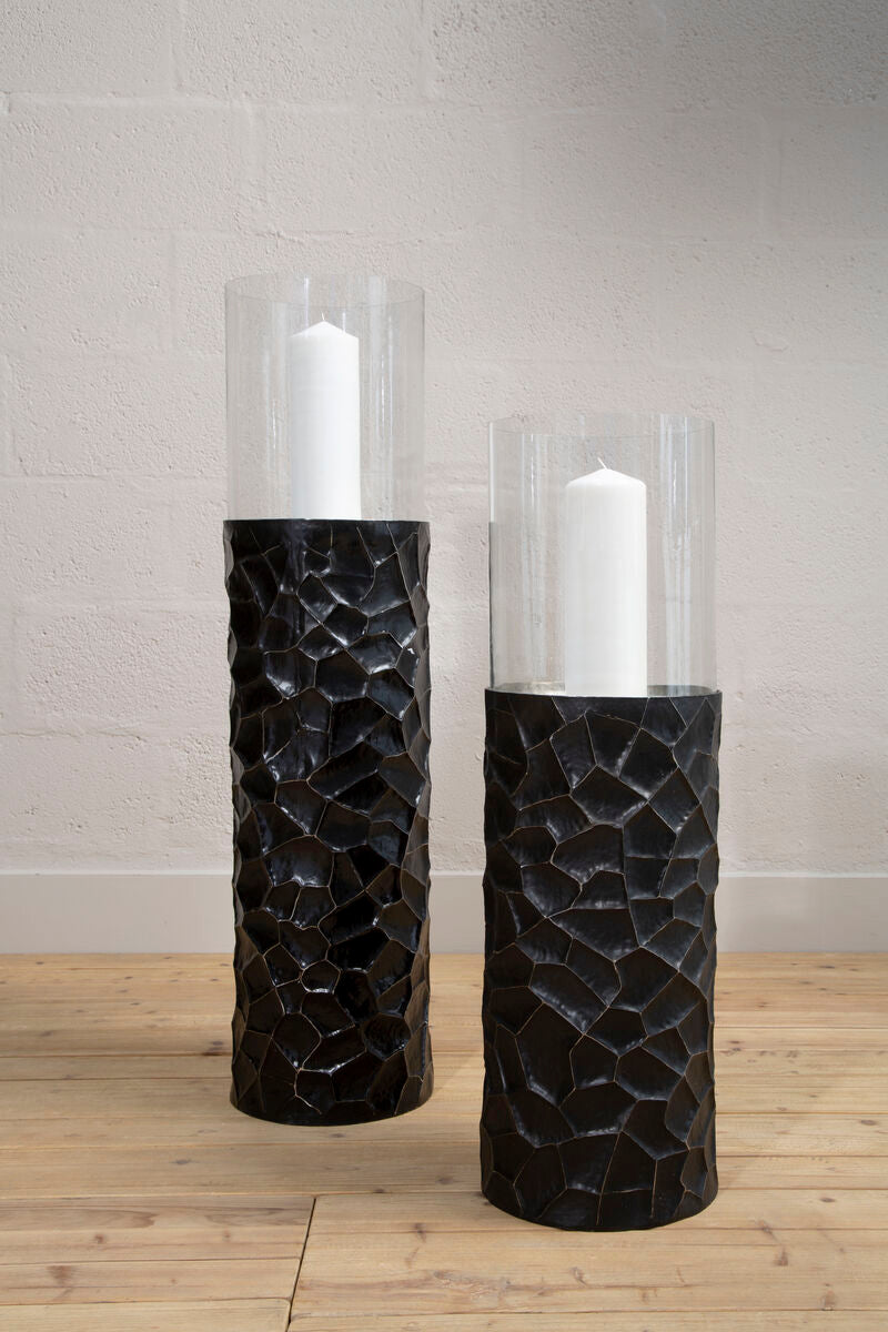 Akola Black and Gold Small Floor Standing Hurricane Candle Holder - Image 2