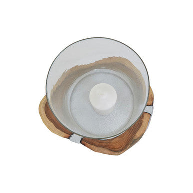 Almora Large Acacia and Glass Hurricane Candle Holder