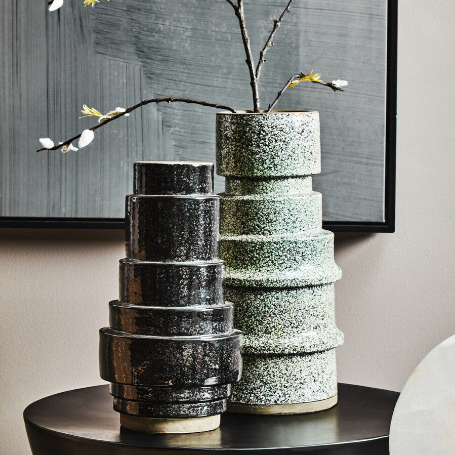 Kaga Grey Speckled Earthenware Vase - Image 1