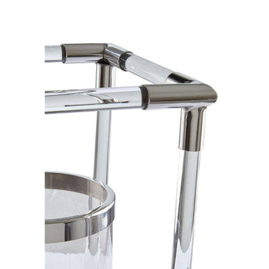 Lucita  Small Candle Holder in  Silver Finish and Acrylic
