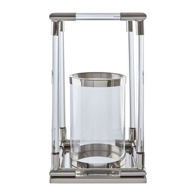 Lucita Large Candle Holder in Silver Finish and Acrylic