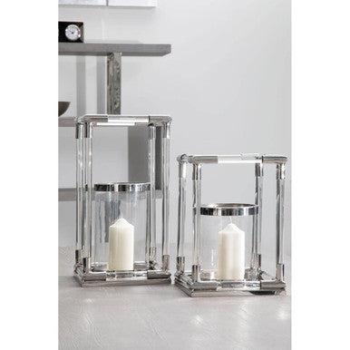 Lucita Large Candle Holder in Silver Finish and Acrylic