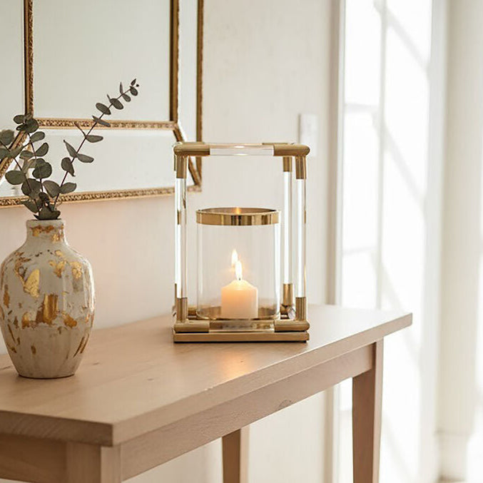 Lucita Small Candle Holder in Gold Finish and Acrylic - Image 2