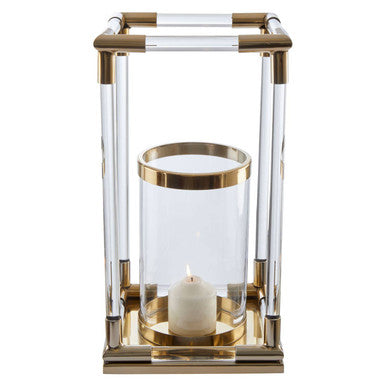 Lucita Large Candle Holder in Gold Finish and Acrylic