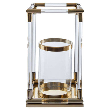Lucita Large Candle Holder in Gold Finish and Acrylic