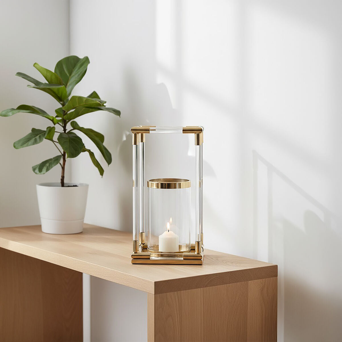 Lucita Large Candle Holder in Gold Finish and Acrylic