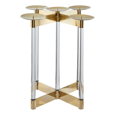 Decorative stand with gold and silver design on a white background