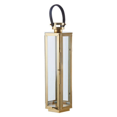 Herber Medium Gold Finish Lantern with Hair on Leather Handle