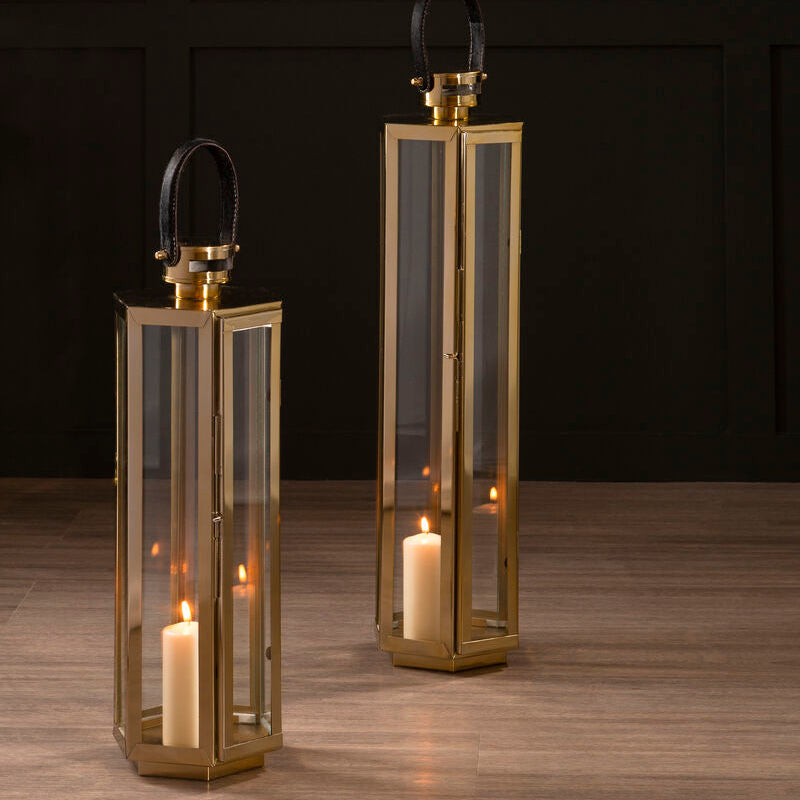 Herber Medium Gold Finish Lantern with Hair on Leather Handle - Image 2