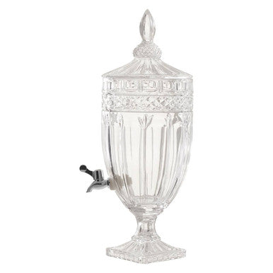 Clear glass candy dish with lid on a white background