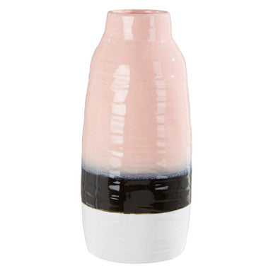 Vase with a gradient design from pink to black on a white background